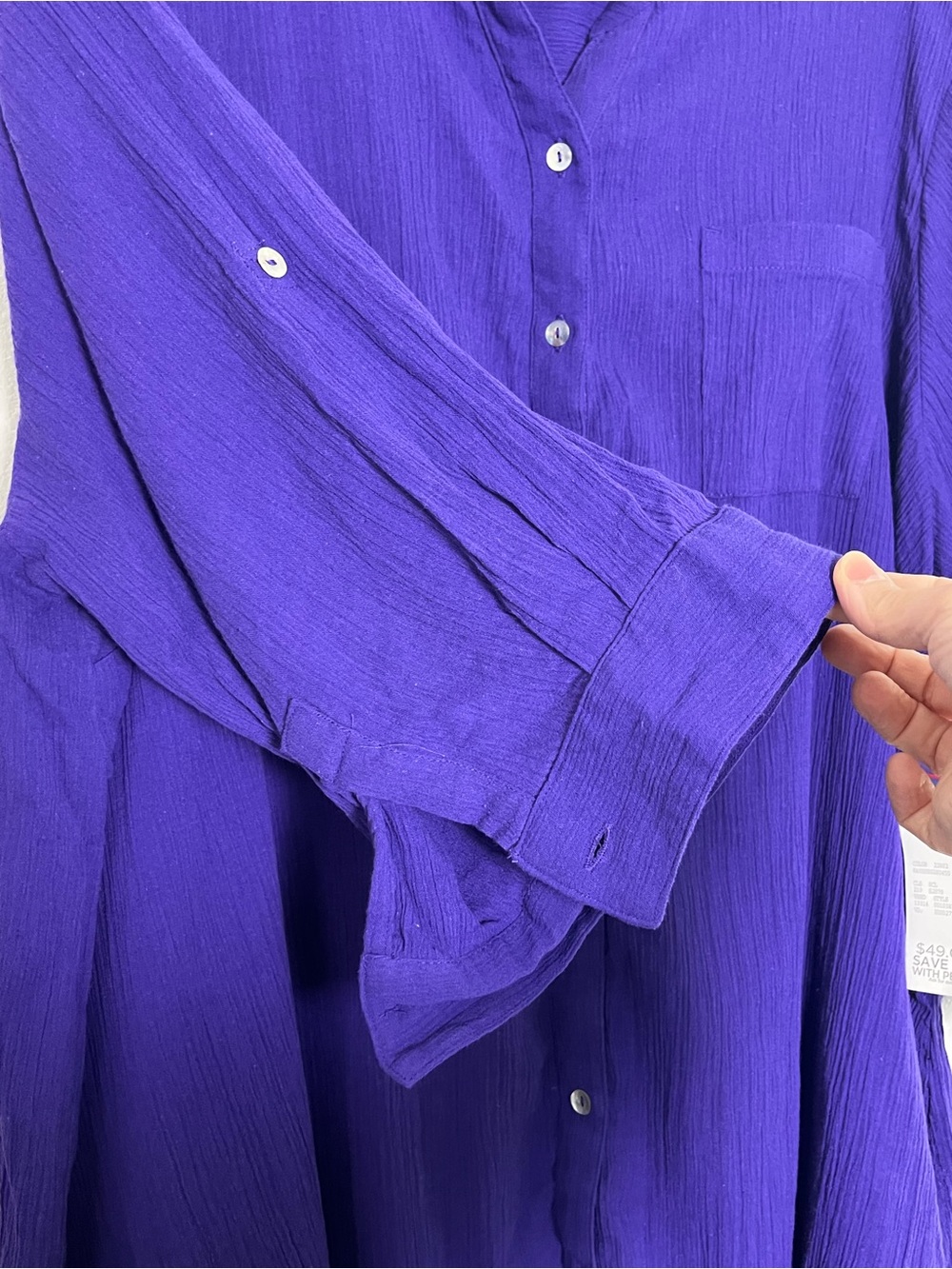 Catherines Women Purple Crinkle Gauze V Neck Short Sleeve Cotton Top Boho NWT 3X - Picture 2 of 10